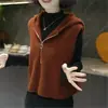 Suéter de punto con capucha de alta gama, adelgazante, jersey de otoño, cómodo, color liso, estilo casual, top con media cremallera para mujer