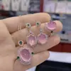 08 Juego de Colgante con Hebilla de Seguridad Inlay de Calcedonia Rosa Hielo Plateado al Por Mayor Pendientes de Ágata Azul Anillo Juego de Tres Piezas