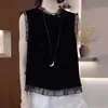 Traje de Mujer Personalizado Estilo Chino Nuevo para Verano 2026, Elegante Top sin Mangas con Parches de Encaje, Pantalones de Pierna Ancha Adelgazantes