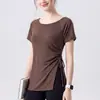 7A Transpirable Antibacteriano Manga Corta de Yoga para Mujer Cintura Lateral Fruncido Cordón Adelgazante Fresco Top Deportivo Cubre Cadera Ropa de Yoga