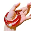 Pulseira de Ágata Vermelha Natural Sangue de Pombo Vermelho Clara Cristal Branco Cristal Morango Pérola 6mm