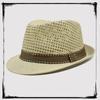 Sombrero de paja de malla de verano para hombre, con cinta a rayas, estilo británico, retro, jazz, informal, para vacaciones, caballero