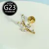 Piercing Labial Stud de Titânio F136 com Design de Flor Relâmpago e Cravação de Zircônia, Joia para Body Piercing com Corpo de Titânio de Grau Cirúrgico, Produto em Estoque do Fabricante
