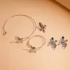 Pendientes Metálicos de Estilo Floral Transfronterizos Europeos y Americanos, Anillos, Pulseras, Collares, Conjunto de Joyería de Cadena para Clavícula con Diseño de Nicho para Mujeres