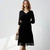 Estilo Nuevo Verano 2025 Vestido de Seda de Doble Capa Estilo Chino con Cuello en V, Mangas Cortas, Vestido Largo de Cintura Media, Vestido de Seda de Morera Línea A para Mujer