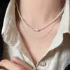 Versátil e Atemporal~ Colar Puxador Simples com Pérola Gota d'Água para Mulheres, Luxo Leve com Sensação de Alto Padrão, Acessório Dupla Camada Estilo Coreano