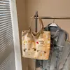Bolsa Casual Grande Capacidade para Mulheres Verão Nova Bolsa de Lona com Desenho de Gato Bolsa Tote de Ombro para Estudantes Universitários