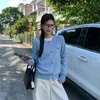Cárdigan de punto azul para mujer, nuevo de otoño e invierno 2026, chaqueta única y hermosa estilo coreano con diseño bordado, top suéter