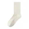 Calcetines de Mujer Zhuji Primavera y Otoño Color Sólido Calcetines de Media Pantorrilla Transpirables Absorbentes de Sudor Estilo Coreano Calcetines Acanalados Holgados Casuales Versátiles de Algodón