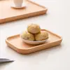 Bandeja de madera de caucho, bandeja de servicio de madera maciza estilo japonés, platos para frutas rectangulares y redondos, al por mayor para hoteles, barbacoas y servir bocadillos