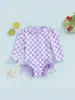 6-12M,12-18M,18-24M,2-3A3-4A traje de baño infantil estampado a cuadros con encaje en la parte trasera de la pierna