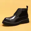 [vip para] botas martin masculinas de cano alto estilo britânico couro esculpido brogue botas plataforma brilhante de cano alto