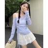 Camisola de Encaje Estilo Vacacional Hombro Descubierto Cordón Manga Larga Fina Blusa Protector Solar para Mujer 2025 Verano Nuevo traje