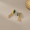 Brincos de luxo quadrados verdes europeus e americanos, corrente com borla, elegante, de alta moda, popular, clipe de orelha em espiral de mosquito, sem orelhas furadas