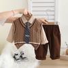 Ropa de otoño para niños 1-4 años 0 ropa infantil para bebés 2 traje de bebé 3 conjunto de tres piezas con corbata estilo escolar de primavera y otoño para niños