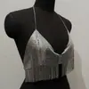 Abanico de calle Punk Hip Hop Correa Metálica Borla Chaleco Espalda Descubierta Sexy Escote Bajo Cadena Corporal Moda para Mujer