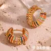 Moda Retro Transfronteriza Europea y Americana Pendientes Nuevos de Gama Alta Acero Inoxidable Chapado en Oro de 18K Pendientes de Gota de Aceite con Patrón Colorido para Mujer