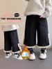 Calças de Lã para Meninas Inverno 2025 Nova Versão Coreana Roupa de Inverno Grossa e Quente para Crianças Calças Casuais Falsas de Duas Peças