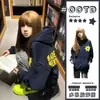 Moletom com Capuz Feminino Azul Marinho Outono e Inverno Veludo Engrossado Dopamina Solto Tendência