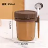 Copo de Aveia Overnight com Colher e Tampa Copo de Café da Manhã Grande Portátil para Menina Copo de Leite Copo de Vidro para Salada Copo de Iogurte Ácido Venda por Atacado