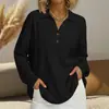 2025 Transfronterizo Europeo y Americano Amazon Nueva Moda Cuello en V Botón Waffle Color Puro Suelto Pulóver Manga Larga Top