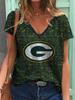 Camiseta de rugby con cuello en V para mujer, de manga corta, estilo urbano, con estampado 3D de la NFL y cuello en V suelto, para comercio exterior transfronterizo 2023