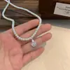 Moda Francesa Exquisito Colgante de Circonita Amor Perla de Imitación Cadena de Clavícula Geométrica Cola de Pez Cadena de Collar de Lujo Ligero para Mujer