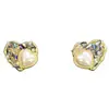 Nuevos Pinzas para Orejas de Perlas Artificiales con Forma de Corazón de Cristal Bicolor Minimalistas de Nicho, Pendientes Elegantes y Versátiles sin Perforación