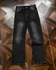 Jeans masculino American cleanfit padrão raio touro divino que aumenta a altura perna reta micro flare onda de fio lavagem denim preto-cinza homens