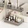 Prateleira de armazenamento para banheiro, organizador de cosméticos para pia de banheiro, prateleira de exibição de camada dupla para bancada de toucador
