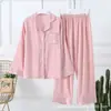 Conjunto de Pijama de Color Puro de Lujo Ligero Pantalones de Manga Larga Satén Seda de Hielo Cárdigan para Mujer Ropa para el Hogar Casual Seda de Alta Gama