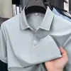 Camisa Polo de Jacquard de Nylon con Sensación de Hielo para Hombre de Verano, Transpirable sin Costuras, Cuello Campana, Camisa Polo de Manga Corta Casual de Negocios para Hombre