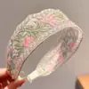 Novo Estilo Aro de Cabelo Bordado com Renda Estilo Étnico Feminino Aba Larga Topo Craniano Alto Aro de Cabeça Lavar o Rosto Pressionar o Cabelo Tecido Simples Carimbo de Cabelo Cabelo