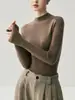 ¡Lavable en la lavadora! Suéter Base de Punto Delgado para Mujer Yangtze Yarn Extra Fino Sin Costuras Cuello Medio Alto 100% Lana