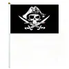 Bandeira de mão para Halloween transfronteiriça bandeira de pirata peça única bandeira de caveira bandana vermelha coração cruzado bandeira pequena com haste de plástico