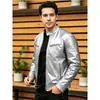 Chaqueta de Cuero Sintético Ajustada para Hombre con Cuello Alto, Chaqueta de Motociclista, Ropa Exterior Casual de Moda para Primavera y Otoño, Nueva Chaqueta de Cuero Transfronteriza