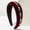 Faixa de Cabelo de Veludo Estilo Coreano Moda Barroca com Flores Cravejadas de Diamante, Cabeça Esponjosa de Aba Larga, Novo Acessório de Cabelo Versátil de Alto Padrão