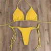 Biquíni sexy de duas peças para mulheres, estilo europeu e americano, com amarração no pescoço, conjunto de três peças multicolorido ajustável