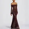 Sdm182 Elegante Encaje Empalmado Manga Larga Cola de Pez Vestido Largo Vestido de Fiesta Falda Larga Vestido para Mujer