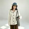 Cardigan de Tricô com Capuz Cor Sólida Estilo Coreano, Botão Único, Malha Trançada, Corte Solto Casual para o Dia a Dia, Jaqueta Amiga da Pele para Mulheres