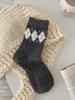 Calcetines de Lana Gruesos y Cálidos Grises con Lazo para Mujer, Estilo Coreano a Rayas con Etiqueta de Huevo, Calcetines sin Costuras de Media Pantorrilla