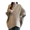Suéter tejido de manga murciélago irregular transfronterizo para mujer, cárdigan holgado, top para mujer, camiseta básica de cuello alto para otoño e invierno