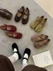 Zapatos de mujer tipo gorro, de nicho, planos, con estampado de leopardo, puntera de coleta, de una sola correa, perfectos para otoño, combinados con faldas, adecuados para ir al trabajo, zapatos tipo gorro estilo ballet