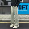 Calça moletom casual de cordão, perna reta, estilo high-street, para homens, calça americana desconstruída com drapeado, plus size, corte solto, levemente flare