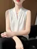 Camiseta sin mangas de diseño único con escote en V profundo, brillo satinado y tacto texturizado, top sexy y estilizado para un look sofisticado de todos los días
