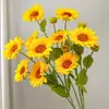Flor Artificial Girassol Amarelo Artesanato com Flocagem Girassol de Haste Única Decoração de Casa Presente de Formatura Flor Artificial Atacado