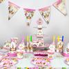 Comercio Exterior Rosa Ceja Unicornio Suministros para Fiesta de Cumpleaños Mantel Plato de Papel Bandera Banderín Set de Decoración