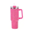Copo de Carro 40oz em Estoque Transfronteiriço com Detalhes de Strass, Copo Térmico com Alça e Canudo, Copo de Gelo Grande Capacidade para Carro