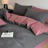 Juego de ropa de cama de cuatro piezas, clase A, de alto número de hilos, 100% algodón, engrosado, jacquard en relieve, cepillado, 100% algodón, lujo ligero, adecuado para todas las estaciones, ropa de cama cálida