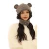 Lindo Gorro de Lana Tejido con Orejas de Oso para Mujer Cabeza Grande Combinable para la Cara Ducha Pequeño Gorro Lei Feng Cálido para Protección de Orejas Gorro de Moda